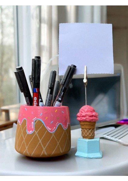 Dondurma Set Fotoğraf Not Tutacağı Kalemlik Ofis Masası Not Tutucu Hediyelik fiyatları