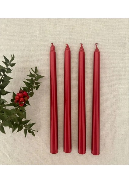 4'lü Metalik Kırmızı-Şamdan Mum-Konik Mum