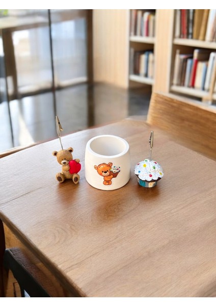 3 Parça Pastalı Ayıcık Kalemlik Set Fotoğraf Not Tutucu Ofis Masası Tutacak Hediyelik fiyatları