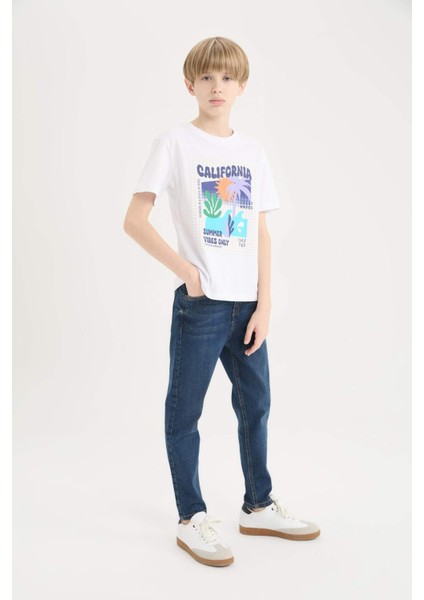 Erkek Çocuk Slim Fit Dar Kesim Düz Paça Basic Düz Jean Pantolon D6649A825SM