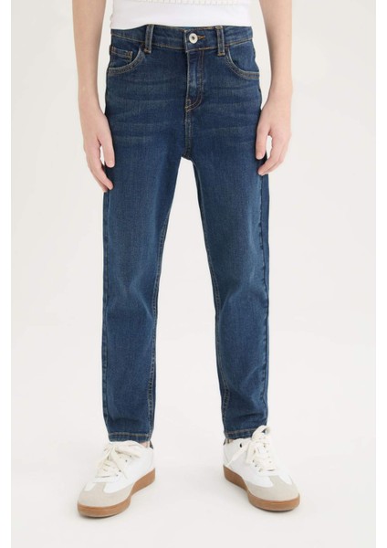 Erkek Çocuk Slim Fit Dar Kesim Düz Paça Basic Düz Jean Pantolon D6649A825SM