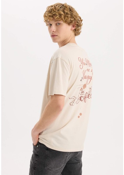 %100 Pamuk Tom & Jerry Regular Fit Bisiklet Yaka Sırt Baskılı Kısa Kollu Tişört D6789AX25SP