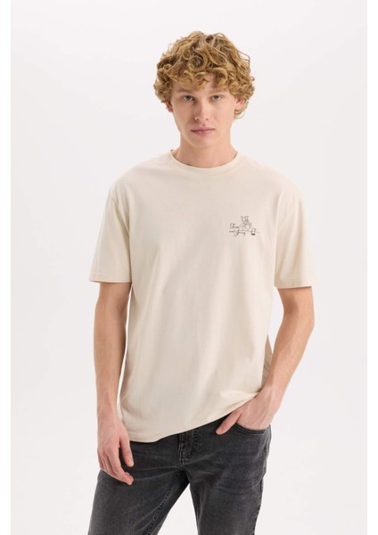 %100 Pamuk Tom & Jerry Regular Fit Bisiklet Yaka Sırt Baskılı Kısa Kollu Tişört D6789AX25SP