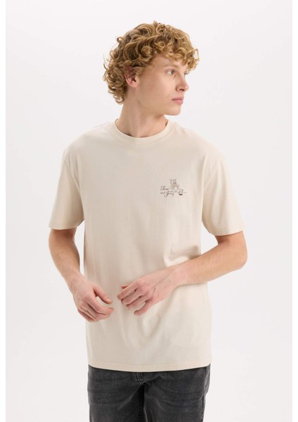 %100 Pamuk Tom & Jerry Regular Fit Bisiklet Yaka Sırt Baskılı Kısa Kollu Tişört D6789AX25SP