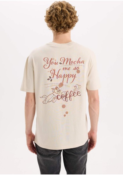 %100 Pamuk Tom & Jerry Regular Fit Bisiklet Yaka Sırt Baskılı Kısa Kollu Tişört D6789AX25SP