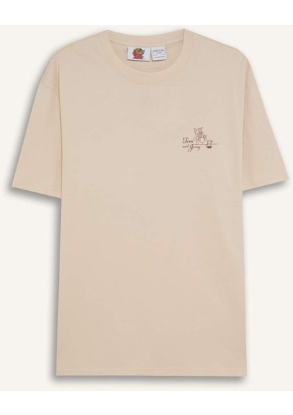 %100 Pamuk Tom & Jerry Regular Fit Bisiklet Yaka Sırt Baskılı Kısa Kollu Tişört D6789AX25SP