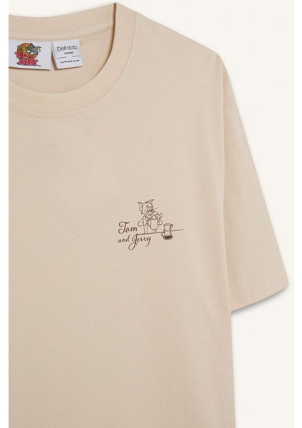 %100 Pamuk Tom & Jerry Regular Fit Bisiklet Yaka Sırt Baskılı Kısa Kollu Tişört D6789AX25SP