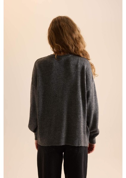 Oversize Geniş Kalıp Düğmeli Yaka Triko Kazak D4913AXNS