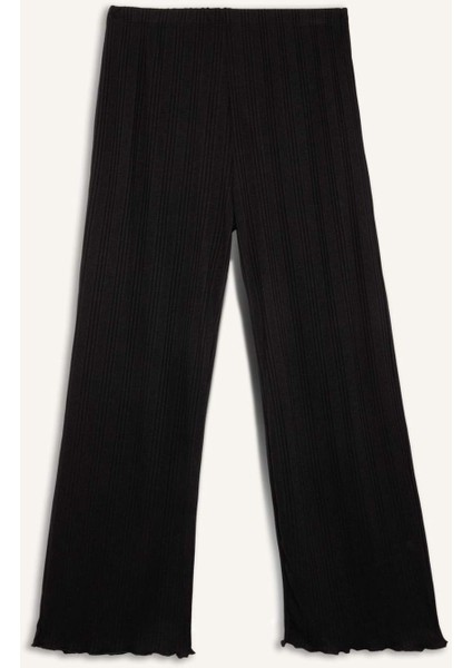 Pijama Takımı V Yaka Düğmeli Ribana Uzun Kollu Üst Beli Lastikli Geniş Paça Alt-Fall in Love D2273AX24WN