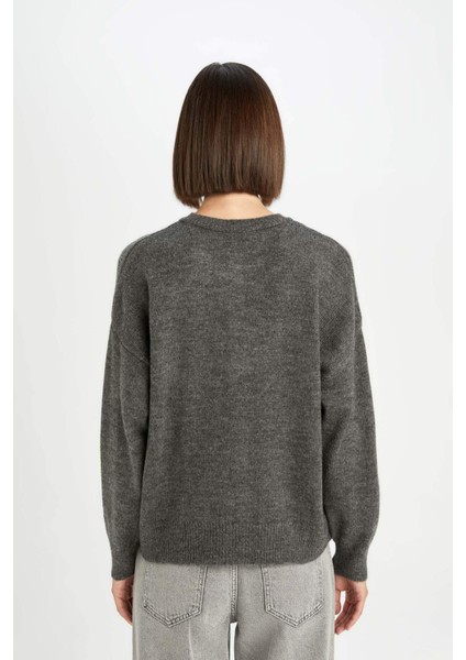 Oversize Geniş Kalıp Düğmeli Yaka Triko Kazak D4913AXNS