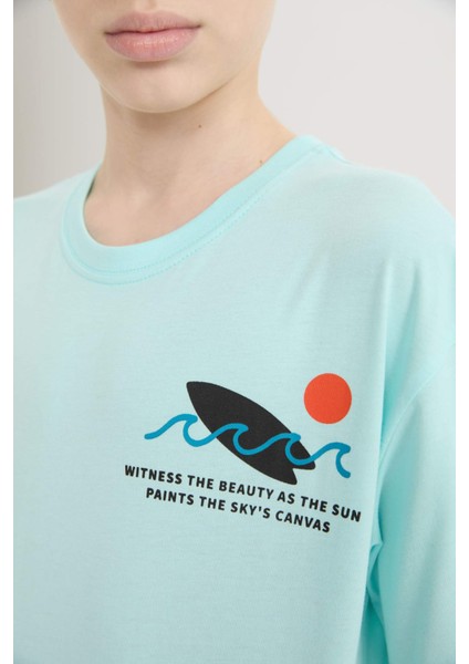 Erkek Çocuk Oversize Geniş Kalıp Bisiklet Yaka Baskılı Kısa Kollu Tişört B6165A825SM