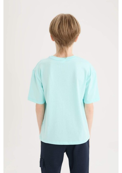 Erkek Çocuk Oversize Geniş Kalıp Bisiklet Yaka Baskılı Kısa Kollu Tişört B6165A825SM