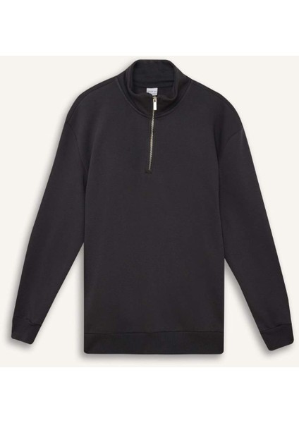Comfort Regular Fit Rahat Kalıp Fermuarlı Dik Yaka Basic Düz Sweatshirt X7405AZ25SP