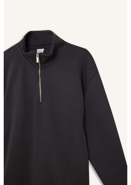 Comfort Regular Fit Rahat Kalıp Fermuarlı Dik Yaka Basic Düz Sweatshirt X7405AZ25SP