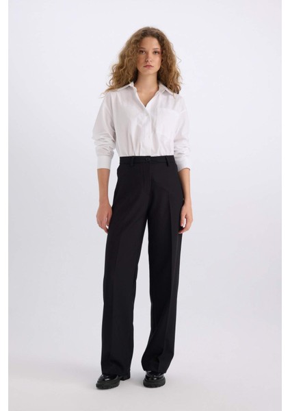 Oversize Geniş Kalıp Tek Cepli Poplin Uzun Kollu Gömlek D9174AX24AU