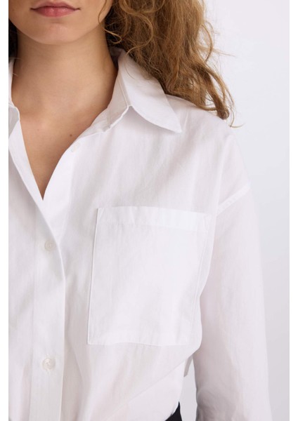 Oversize Geniş Kalıp Tek Cepli Poplin Uzun Kollu Gömlek D9174AX24AU