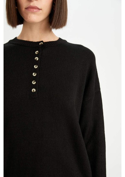 Oversize Geniş Kalıp Düğmeli Yaka Triko Kazak D4913AXNS