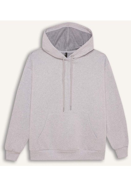 Relax Fit Kapüşonlu Kanguru Cepli Kalın Basic Düz Sweatshirt W8071AZ24WN
