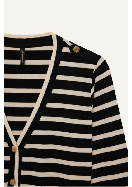 Regular Fit V Yaka Çizgili Fitilli Kaşkorse Düğmeli Hırka D5530AX24AU