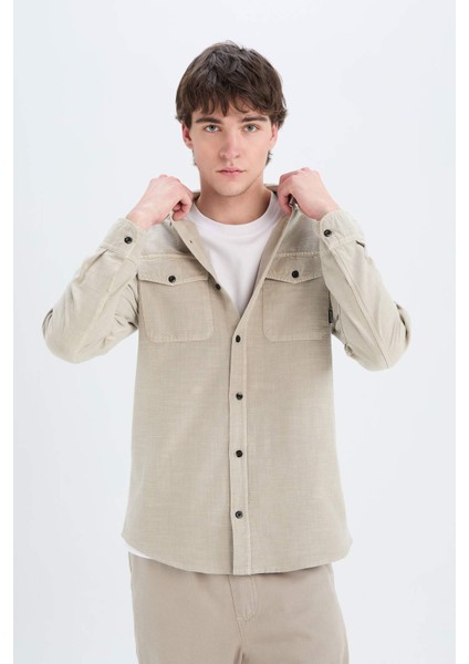 %100 Pamuk Regular Fit Polo Yaka Basic Düz Uzun Kollu Gömlek B2654AX25SP