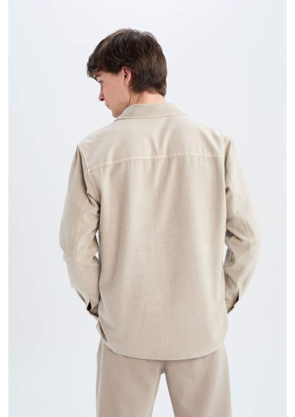 %100 Pamuk Regular Fit Polo Yaka Basic Düz Uzun Kollu Gömlek B2654AX25SP