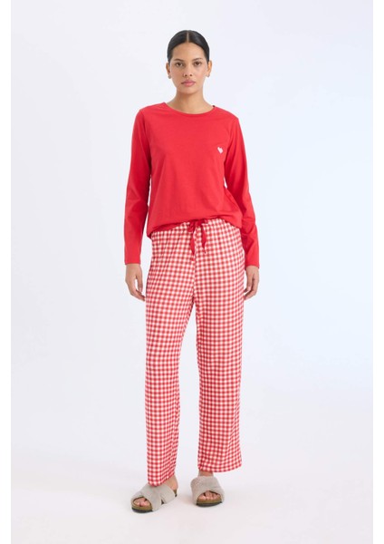 Pijama Takımı Regular Fit Uzun Kollu Üst Kareli Uzun Altı-Fall in Love D2303AX24WN