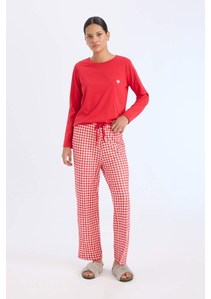 Pijama Takımı Regular Fit Uzun Kollu Üst Kareli Uzun Altı-Fall in Love D2303AX24WN
