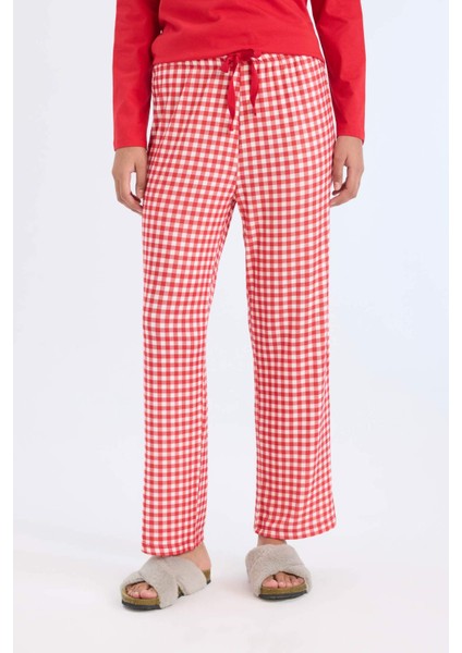 Pijama Takımı Regular Fit Uzun Kollu Üst Kareli Uzun Altı-Fall in Love D2303AX24WN