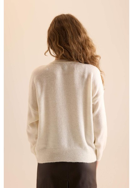 Oversize Geniş Kalıp Düğmeli Yaka Triko Kazak D4913AXNS
