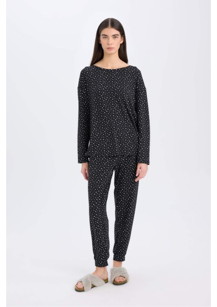 Pijama Takımı Softshell Uzun Kollu Üst Beli Lastikli Uzun Alt-Fall in Love D9183AX24WN