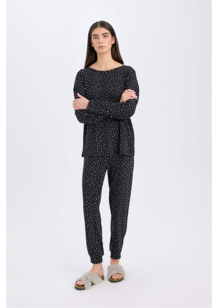 Pijama Takımı Softshell Uzun Kollu Üst Beli Lastikli Uzun Alt-Fall in Love D9183AX24WN