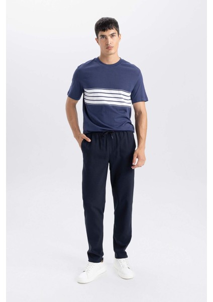 Jogger Lacivert Pantolon Basic Düz Beli Lastikli Bağcıklı Cepli Düz Paça D8640AX24AU