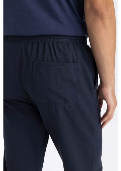 Jogger Lacivert Pantolon Basic Düz Beli Lastikli Bağcıklı Cepli Düz Paça D8640AX24AU