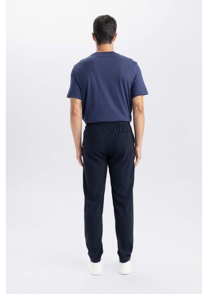 Jogger Lacivert Pantolon Basic Düz Beli Lastikli Bağcıklı Cepli Düz Paça D8640AX24AU
