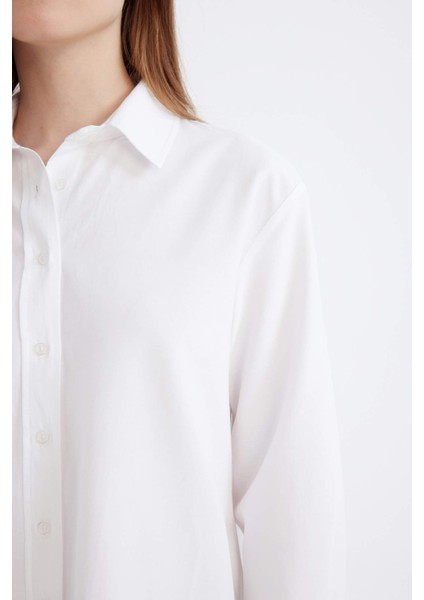 Relax Fit Basic Düz Poplin Uzun Kollu Gömlek Tunik