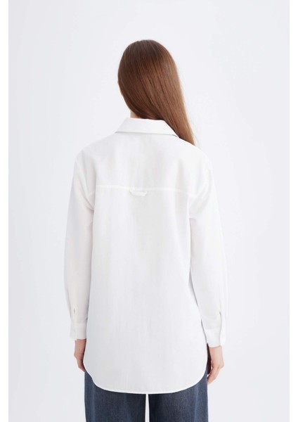 Relax Fit Basic Düz Poplin Uzun Kollu Gömlek Tunik