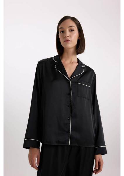 Pijama Takımı Regular Fit Saten Uzun Kollu Üst Uzun Alt-Fall in Love C9444AX25SP