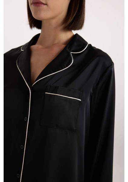 Pijama Takımı Regular Fit Saten Uzun Kollu Üst Uzun Alt-Fall in Love C9444AX25SP