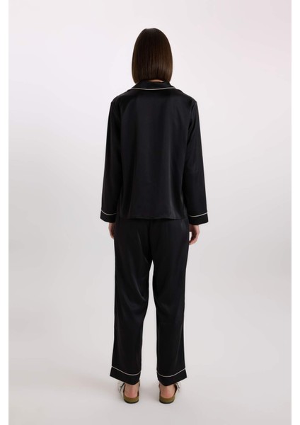 Pijama Takımı Regular Fit Saten Uzun Kollu Üst Uzun Alt-Fall in Love C9444AX25SP