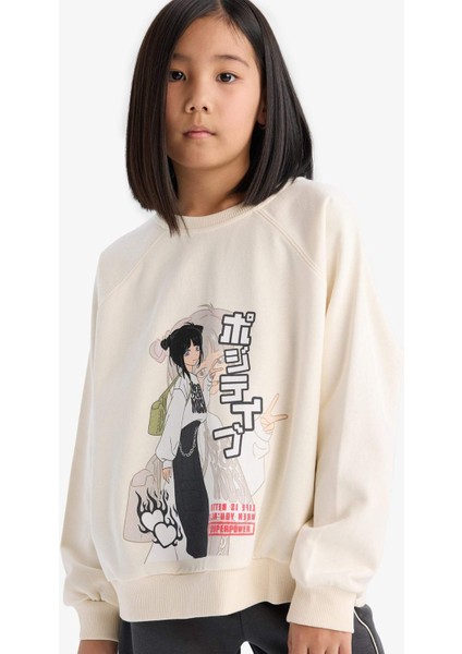 Kız Çocuk Relax Fit Bisiklet Yaka Anime Baskılı Sweatshirt D8817A825SP