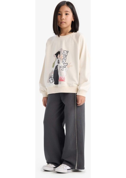 Kız Çocuk Relax Fit Bisiklet Yaka Anime Baskılı Sweatshirt D8817A825SP