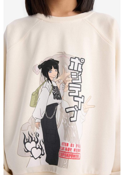 Kız Çocuk Relax Fit Bisiklet Yaka Anime Baskılı Sweatshirt D8817A825SP