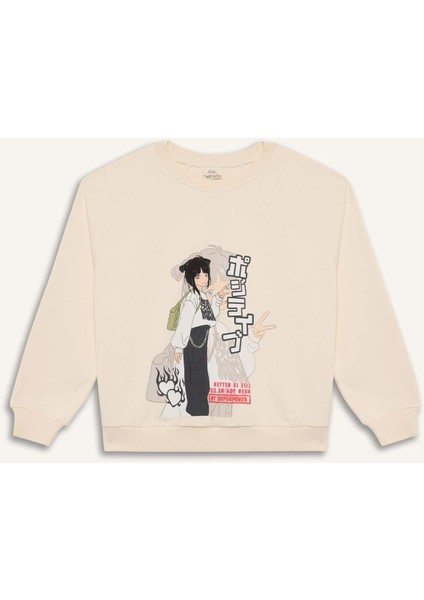 Kız Çocuk Relax Fit Bisiklet Yaka Anime Baskılı Sweatshirt D8817A825SP