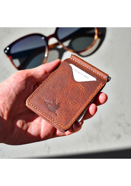 Kahverengi Erkek Cüzdan Hakiki Deri Para Klipsli Kartlık Vintage ince Tasarım