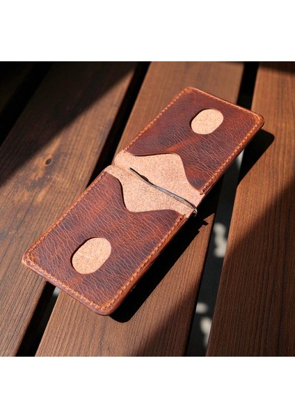 Kahverengi Erkek Cüzdan Hakiki Deri Para Klipsli Kartlık Vintage ince Tasarım