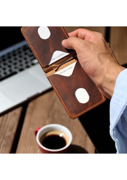 Kahverengi Erkek Cüzdan Hakiki Deri Para Klipsli Kartlık Vintage ince Tasarım