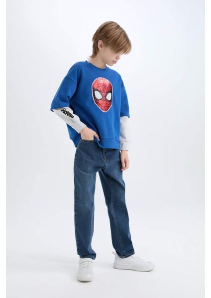 Erkek Çocuk Marvel Spiderman Oversize Geniş Kalıp Bisiklet Yaka Sweatshirt D6813A824WN