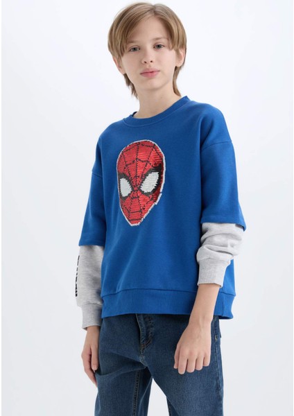 Erkek Çocuk Marvel Spiderman Oversize Geniş Kalıp Bisiklet Yaka Sweatshirt D6813A824WN