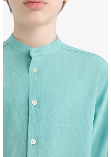 Erkek Çocuk Dik Yaka Keten Görünümlü Uzun Kollu Gömlek Z1035A625SM