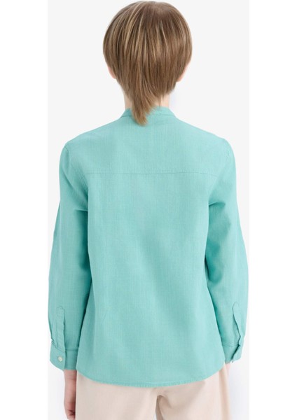 Erkek Çocuk Dik Yaka Keten Görünümlü Uzun Kollu Gömlek Z1035A625SM